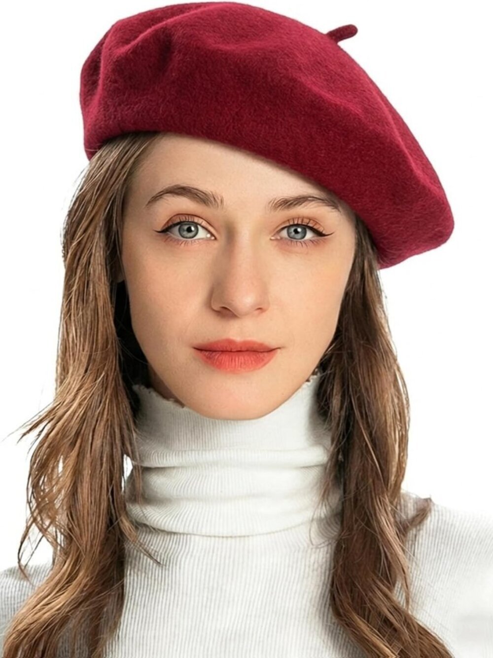 Women's Wool French Beret Hat Comfortable Solid Color Soft Beret Cap Garnet